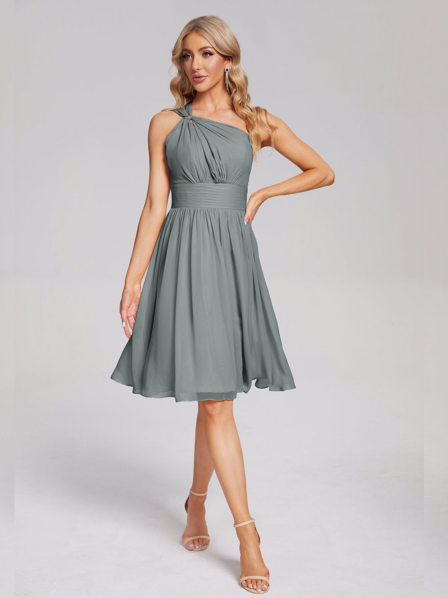 Arielle One Shoulder Knee Length Chiffon Bridesmaid Dress