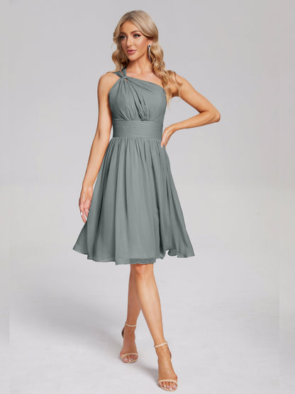 Arielle One Shoulder Knee Length Chiffon Bridesmaid Dress