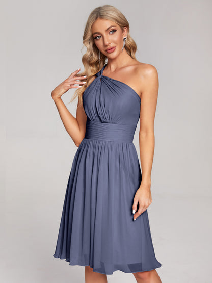 Arielle One Shoulder Knee Length Chiffon Bridesmaid Dress