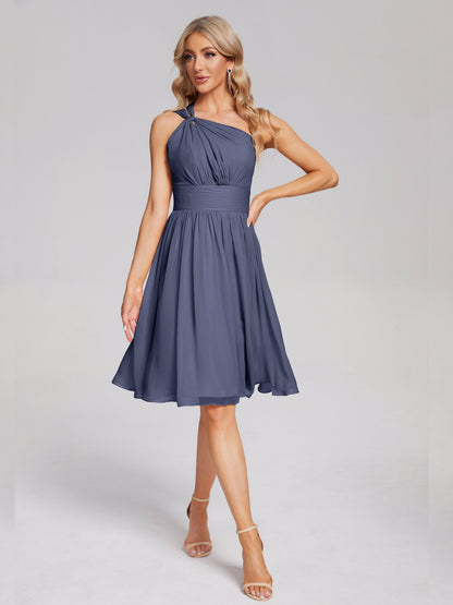 Arielle One Shoulder Knee Length Chiffon Bridesmaid Dress