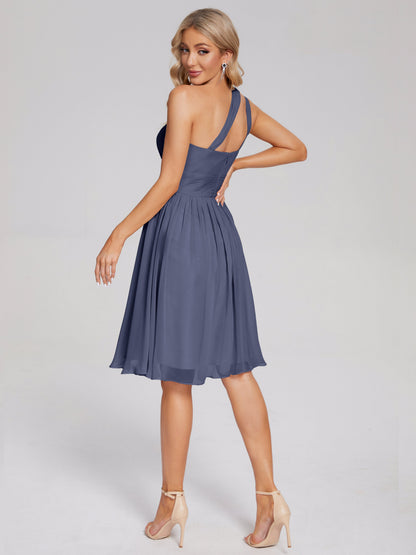 Arielle One Shoulder Knee Length Chiffon Bridesmaid Dress