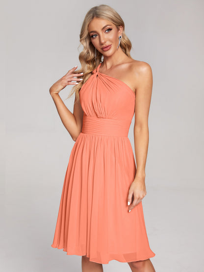 Arielle One Shoulder Knee Length Chiffon Bridesmaid Dress