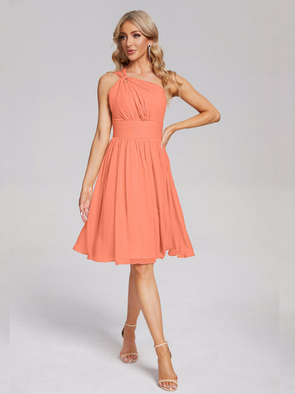 Arielle One Shoulder Knee Length Chiffon Bridesmaid Dress