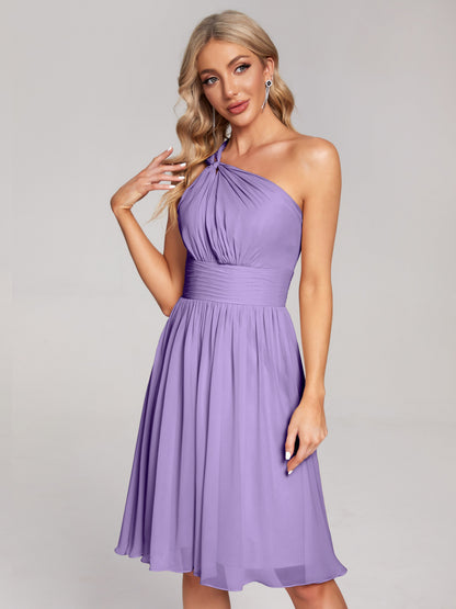 Arielle One Shoulder Knee Length Chiffon Bridesmaid Dress