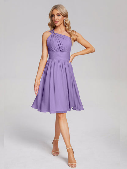 Arielle One Shoulder Knee Length Chiffon Bridesmaid Dress