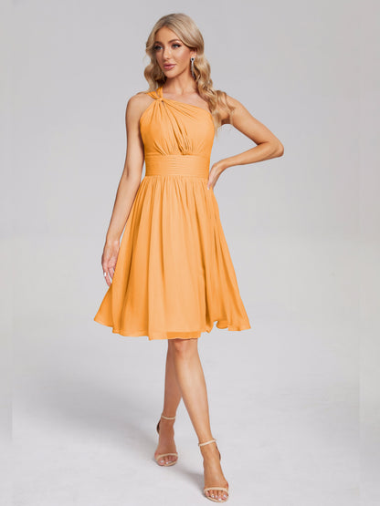 Arielle One Shoulder Knee Length Chiffon Bridesmaid Dress