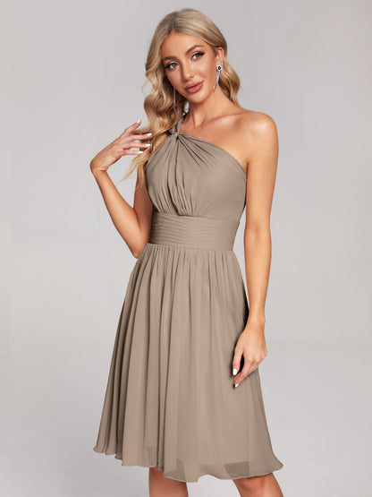 Arielle One Shoulder Knee Length Chiffon Bridesmaid Dress