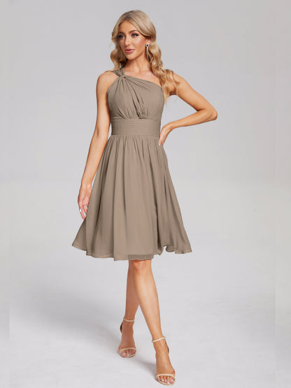 Arielle One Shoulder Knee Length Chiffon Bridesmaid Dress