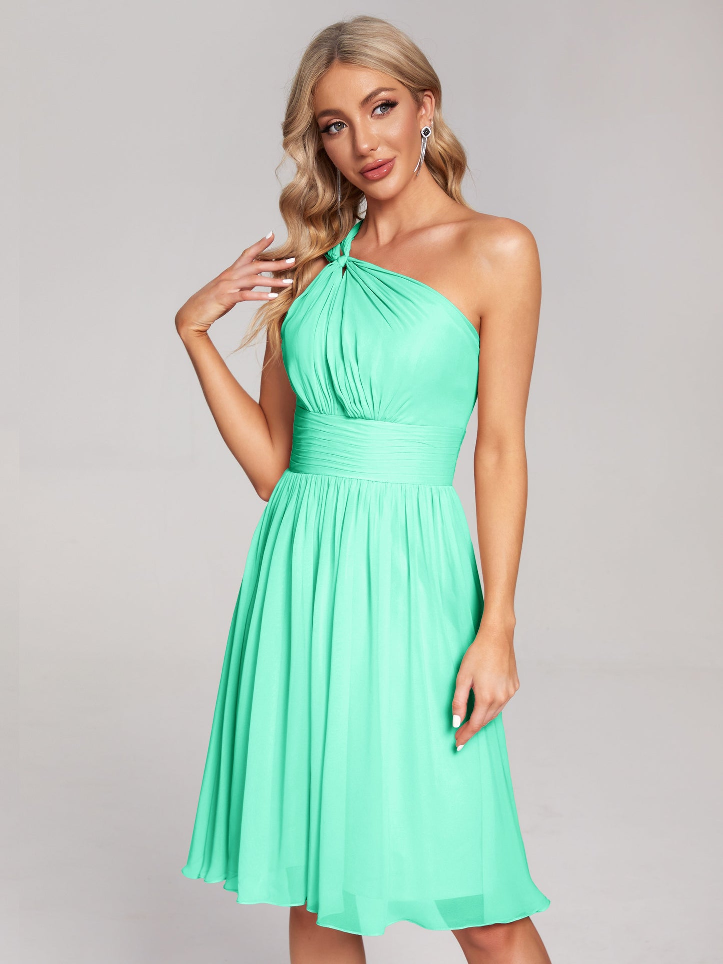 Arielle One Shoulder Knee Length Chiffon Bridesmaid Dress