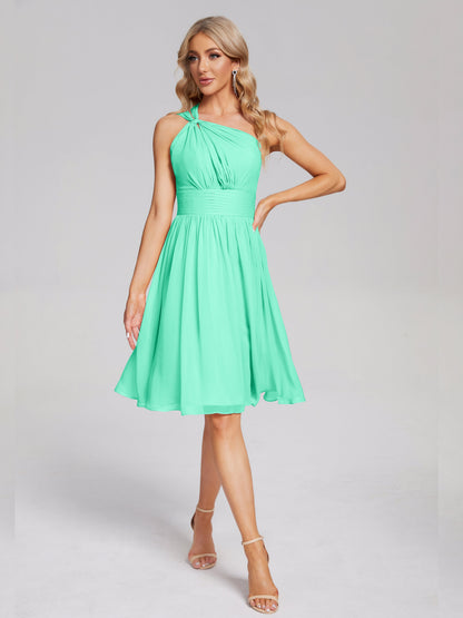 Arielle One Shoulder Knee Length Chiffon Bridesmaid Dress