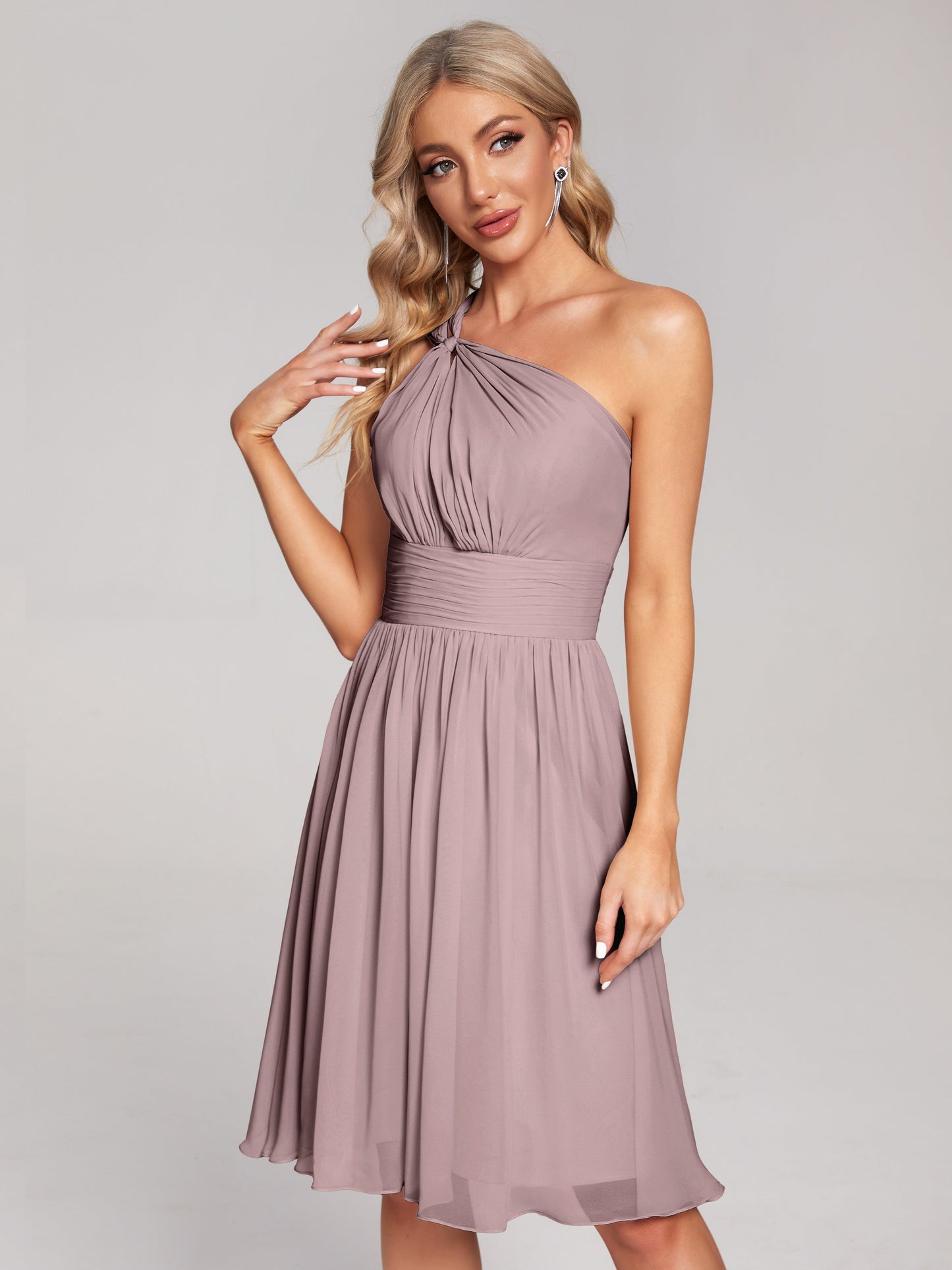 Arielle One Shoulder Knee Length Chiffon Bridesmaid Dress