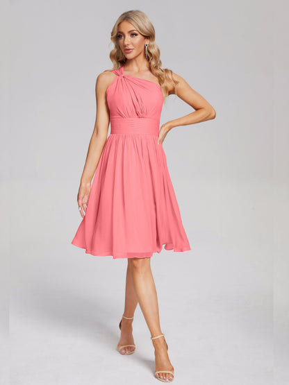 Arielle One Shoulder Knee Length Chiffon Bridesmaid Dress