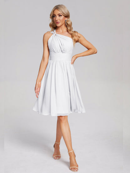 Arielle One Shoulder Knee Length Chiffon Bridesmaid Dress