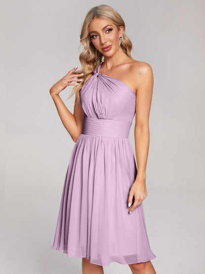 Arielle One Shoulder Knee Length Chiffon Bridesmaid Dress