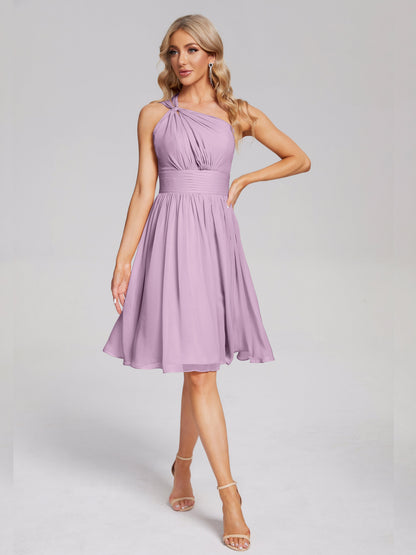 Arielle One Shoulder Knee Length Chiffon Bridesmaid Dress