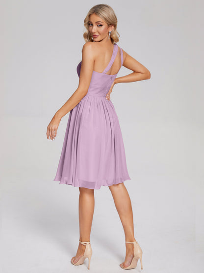 Arielle One Shoulder Knee Length Chiffon Bridesmaid Dress