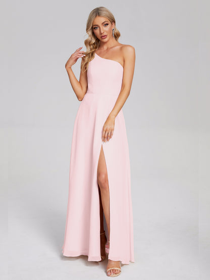 One Shoulder Side Slit Chiffon Bridesmaid Dress