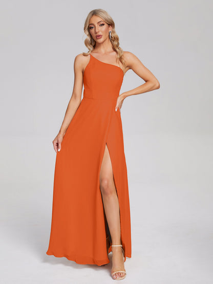 One Shoulder Side Slit Chiffon Bridesmaid Dress