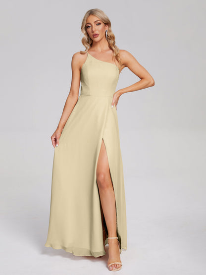 One Shoulder Side Slit Chiffon Bridesmaid Dress