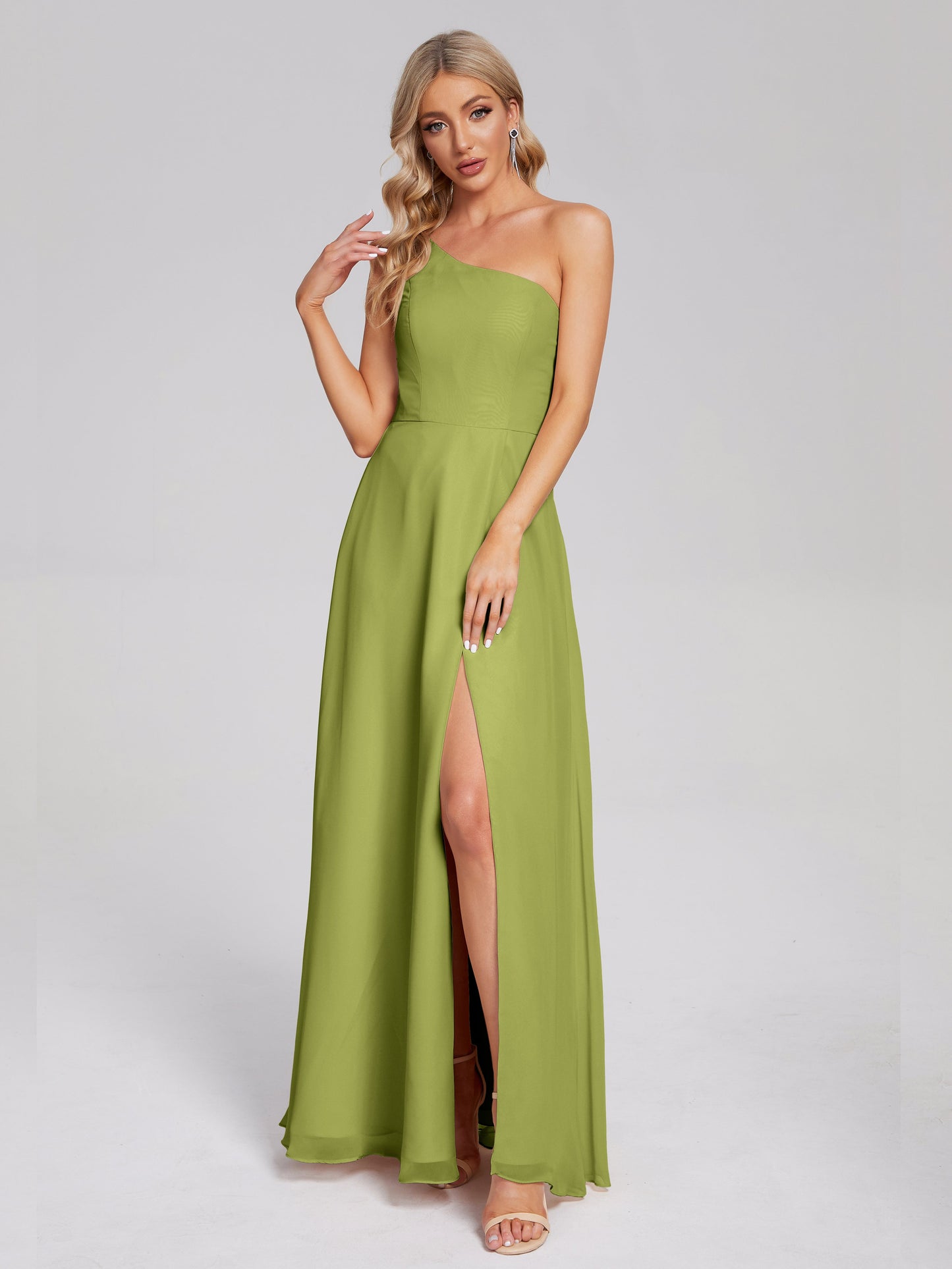 One Shoulder Side Slit Chiffon Bridesmaid Dress