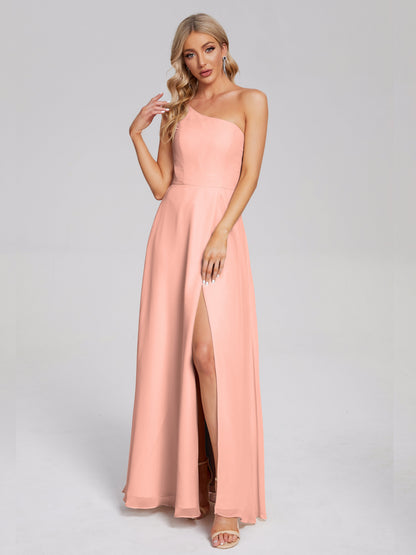 One Shoulder Side Slit Chiffon Bridesmaid Dress