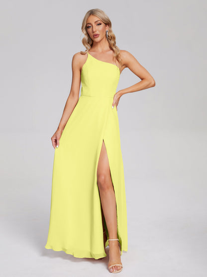One Shoulder Side Slit Chiffon Bridesmaid Dress