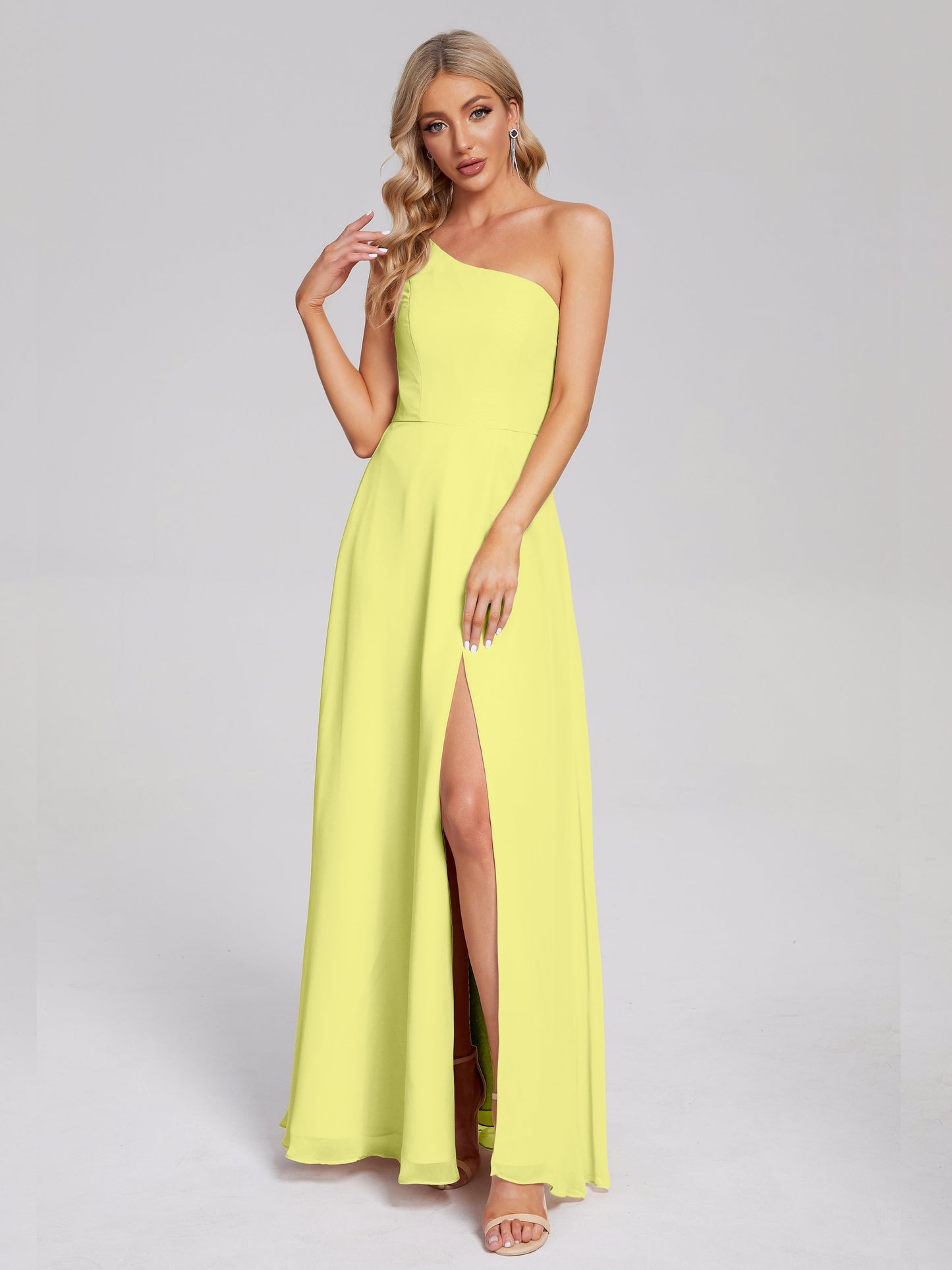 One Shoulder Side Slit Chiffon Bridesmaid Dress
