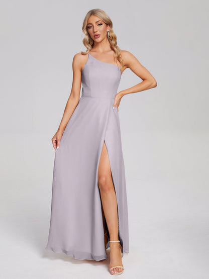 One Shoulder Side Slit Chiffon Bridesmaid Dress