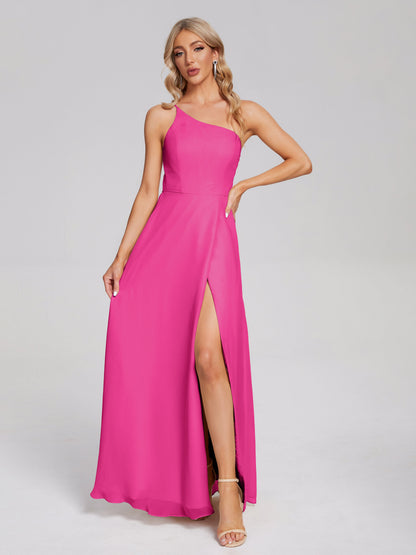 One Shoulder Side Slit Chiffon Bridesmaid Dress