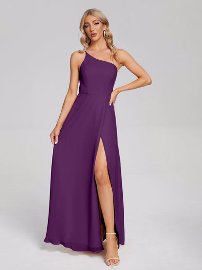 One Shoulder Side Slit Chiffon Bridesmaid Dress