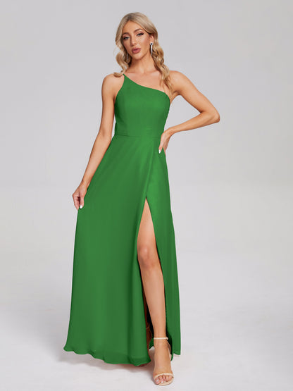 One Shoulder Side Slit Chiffon Bridesmaid Dress