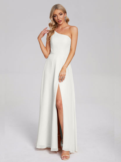 One Shoulder Side Slit Chiffon Bridesmaid Dress