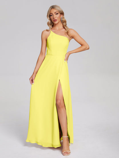 One Shoulder Side Slit Chiffon Bridesmaid Dress