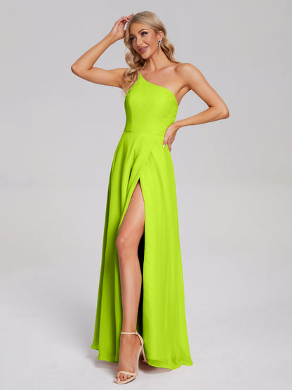 One Shoulder Side Slit Chiffon Bridesmaid Dress