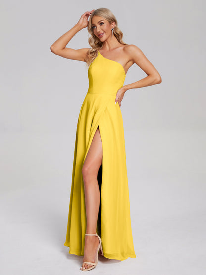 One Shoulder Side Slit Chiffon Bridesmaid Dress