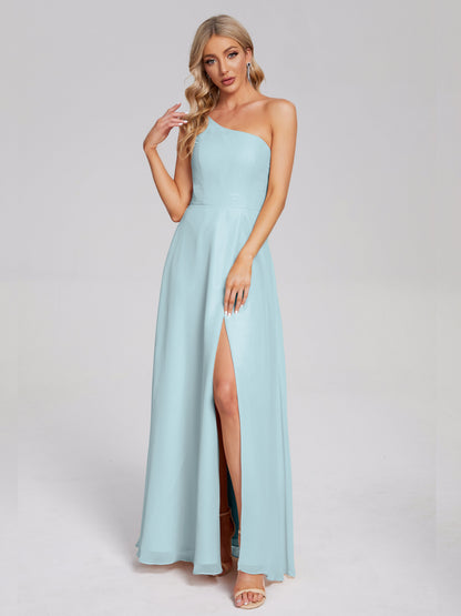 One Shoulder Side Slit Chiffon Bridesmaid Dress
