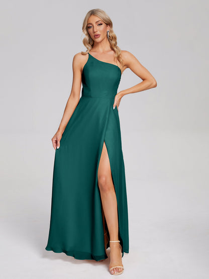 One Shoulder Side Slit Chiffon Bridesmaid Dress