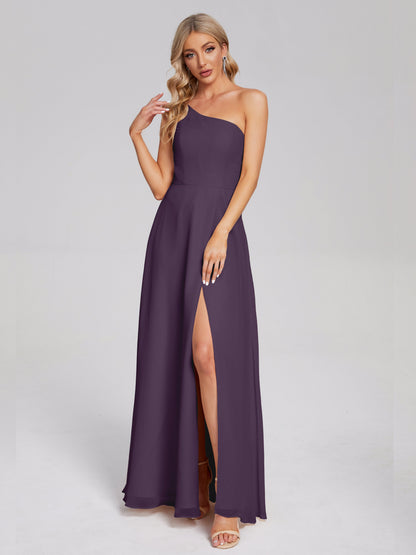 One Shoulder Side Slit Chiffon Bridesmaid Dress