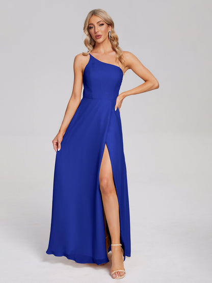 One Shoulder Side Slit Chiffon Bridesmaid Dress