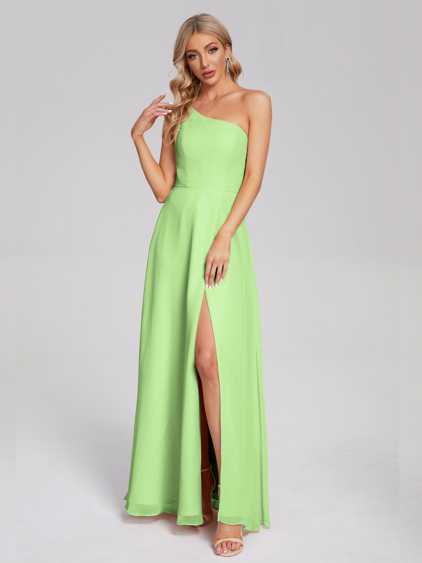 One Shoulder Side Slit Chiffon Bridesmaid Dress