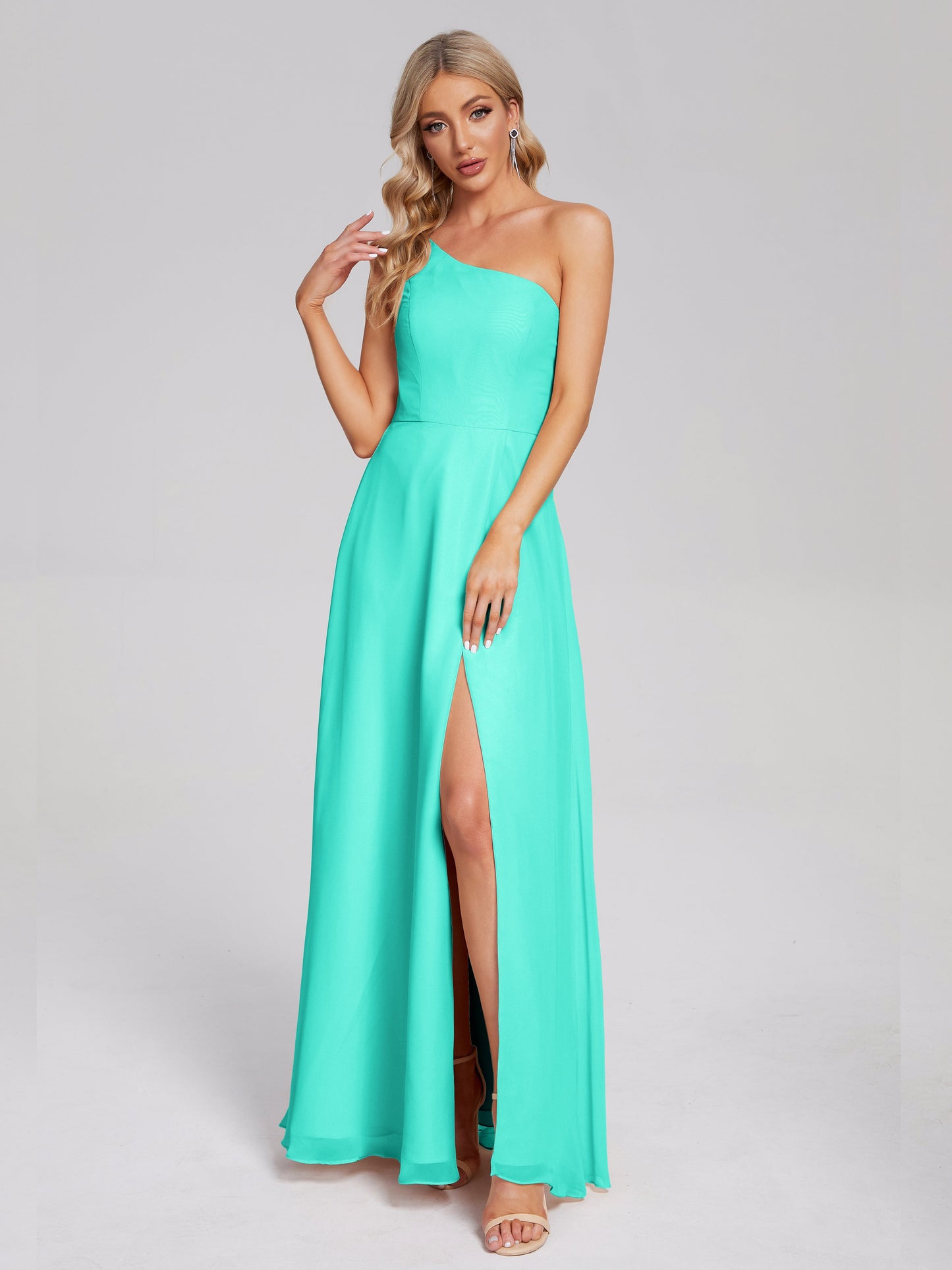 One Shoulder Side Slit Chiffon Bridesmaid Dress