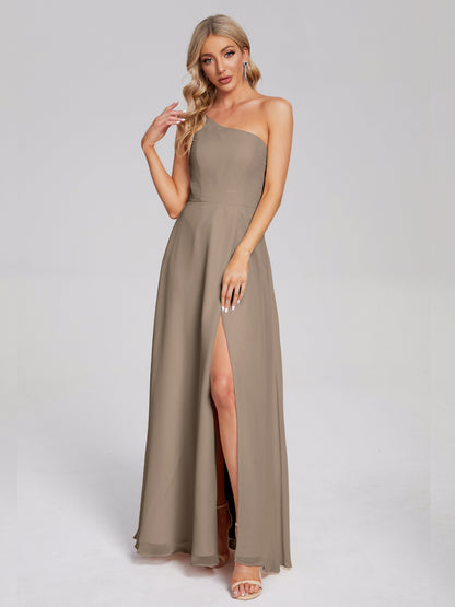 One Shoulder Side Slit Chiffon Bridesmaid Dress