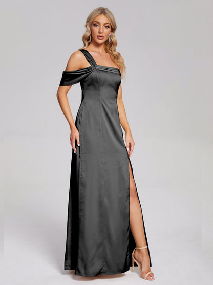 Raelyn One Shoulder Side Slit Soft Satin Bridesmaid Dress