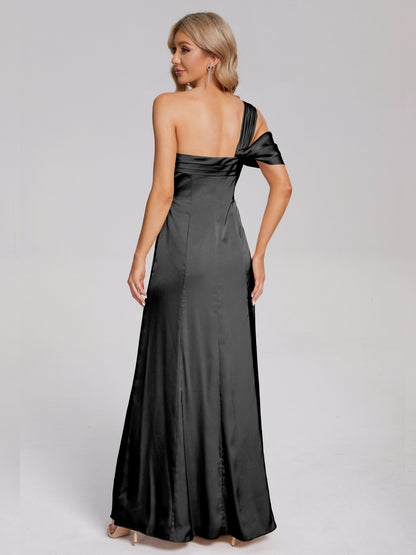 Raelyn One Shoulder Side Slit Soft Satin Bridesmaid Dress