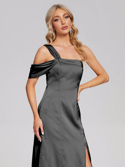 Raelyn One Shoulder Side Slit Soft Satin Bridesmaid Dress