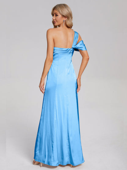 Raelyn One Shoulder Side Slit Soft Satin Bridesmaid Dress