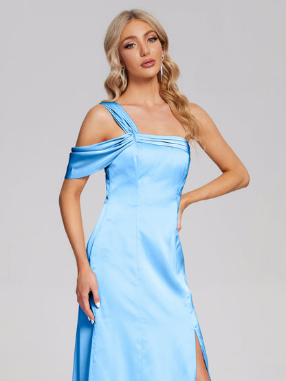 Raelyn One Shoulder Side Slit Soft Satin Bridesmaid Dress