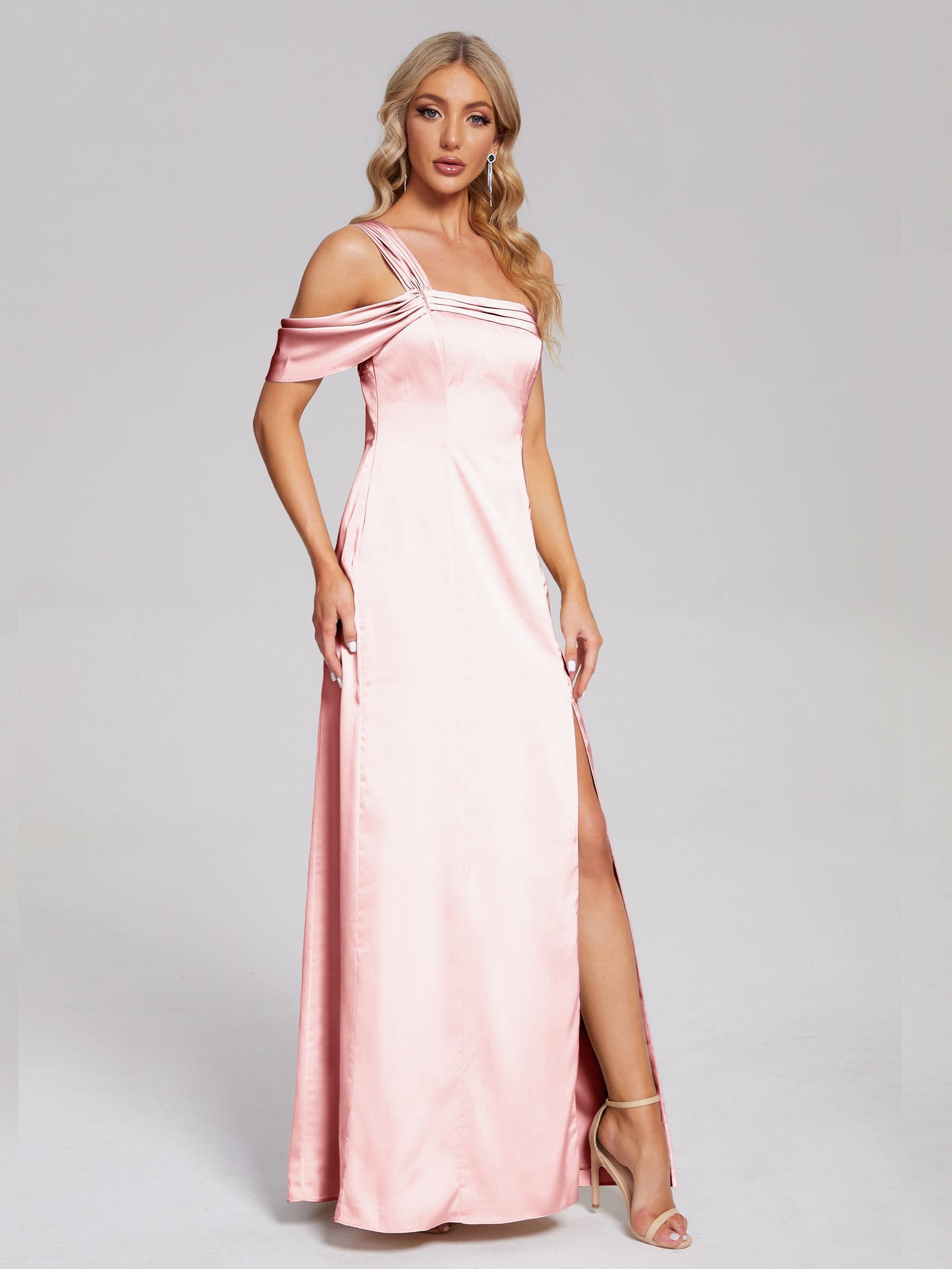 Raelyn One Shoulder Side Slit Soft Satin Bridesmaid Dress