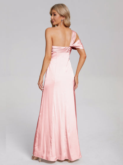 Raelyn One Shoulder Side Slit Soft Satin Bridesmaid Dress