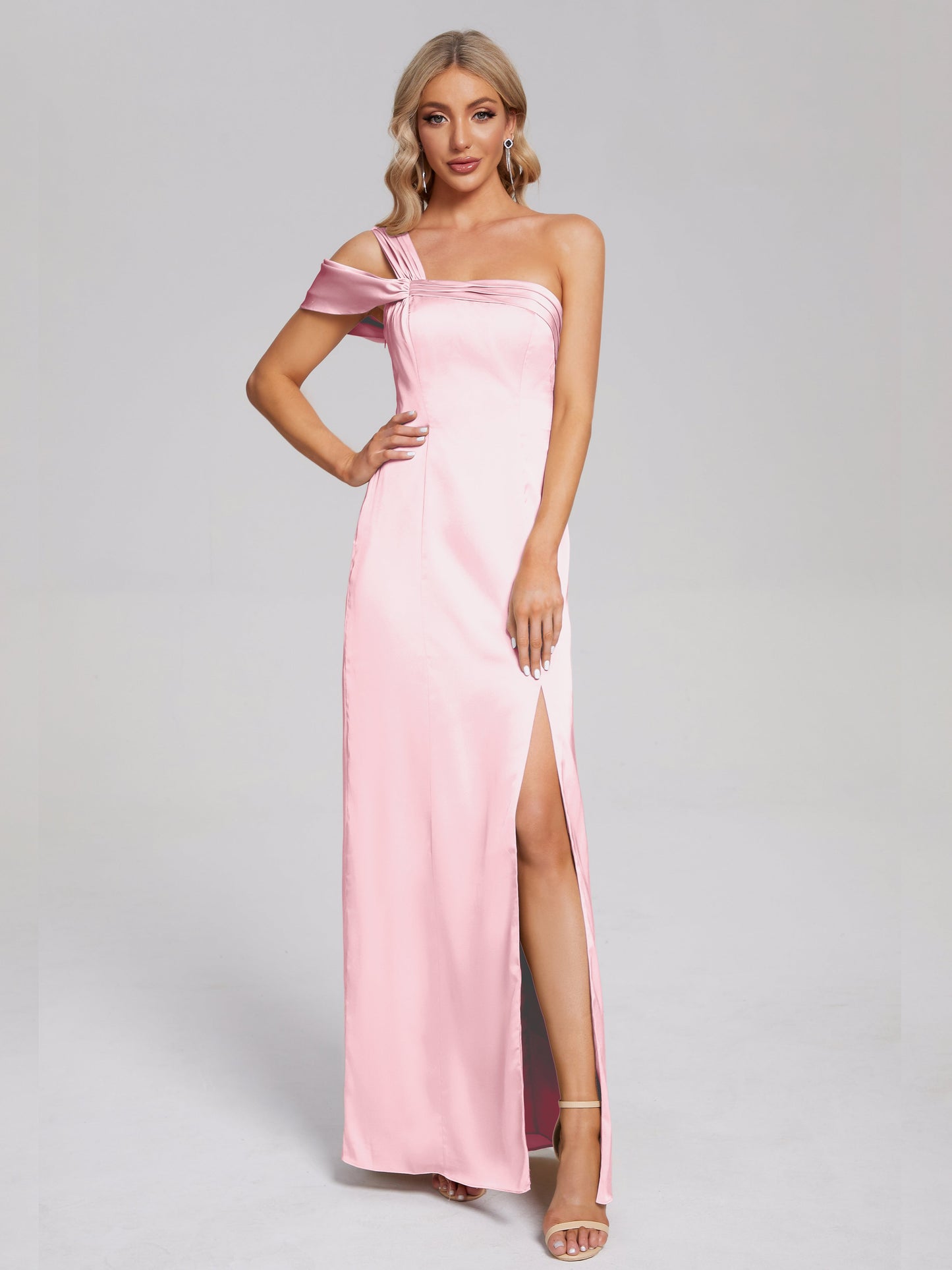 Raelyn One Shoulder Side Slit Soft Satin Bridesmaid Dress